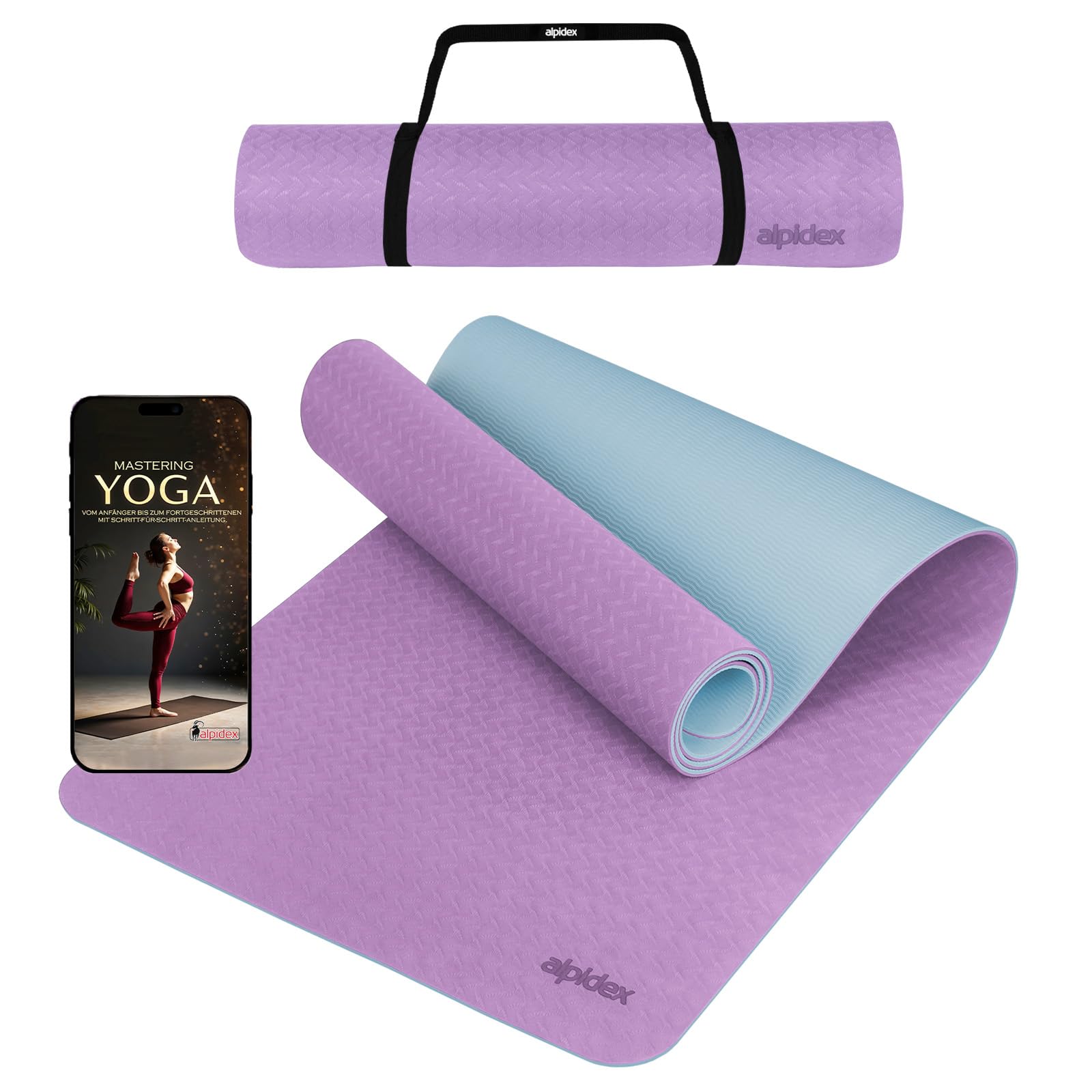 ALPIDEX Yoga Mat Non-Slip 190 x 61 x 0.6 cm | 190 x 90 x 0.6 cm E-Book Phthalate-Free Fitness TPE Mat Gymnastics Pilates Sports Yoga Training Mat