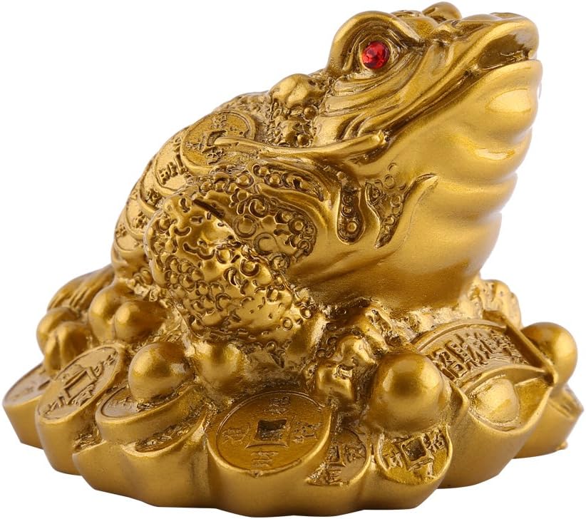 Lucky Money Frog/Toad, Feng Shui Toad/Frog Treasure Basin Statue With Coin Attract Wealth and Good Luck, Feng Shui Decoration(65×60×50mm-Brass)