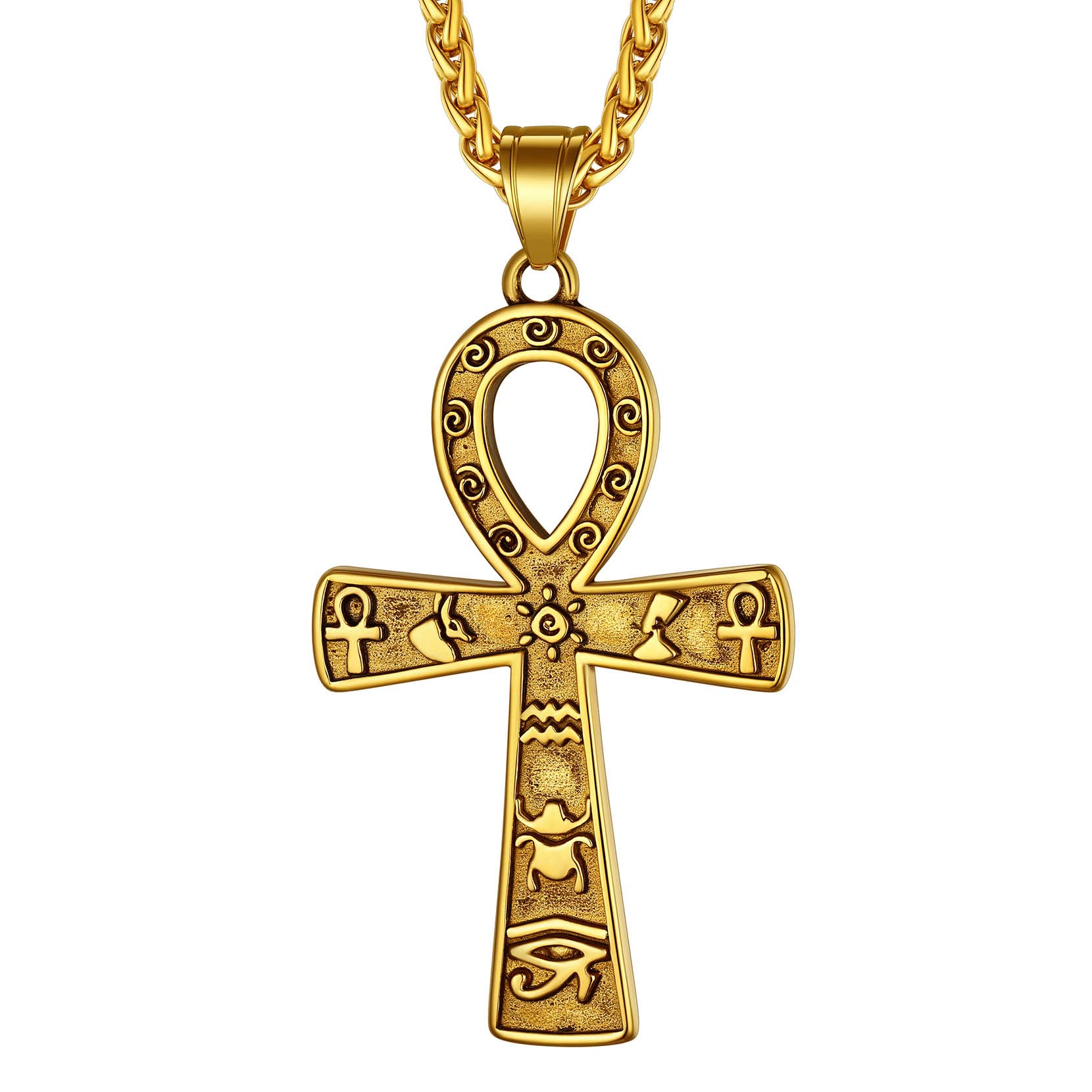 Richsteel Edelstahl Ägyptische Kreuzkette für Herren Jungen Religiöser Amulett Horusauge Kette Ankh Schmuck für Geburtstag Vatertag