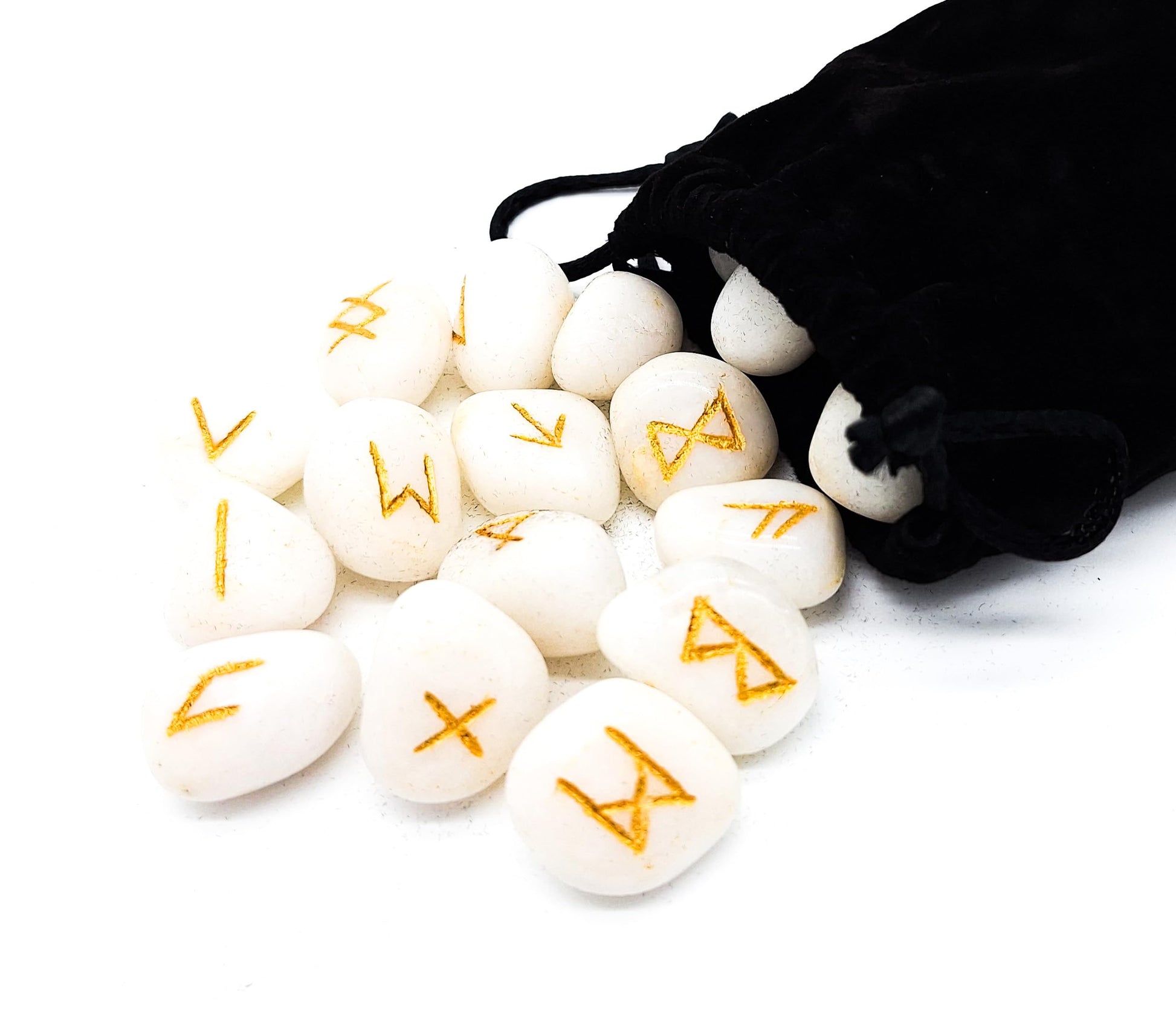 Edelstein Runen Set Elder Futhark Heilstein Amethyst 25 Steine ca. 20 mm im Samtbeutel | Mythologie Wikinger Esoterik Meditation Magie (Amethyst goldene Gravur)