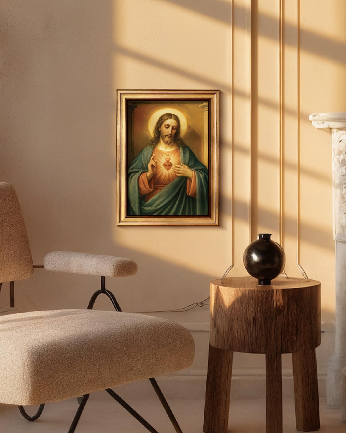 Vintage Sacred Heart of Jesus Christ Canvas Gold Framed Wall Art, 12x16 Inch Religious Oil Painting Artwork, Christian Art Print for Home Living Room Spiritual Spaces Decor