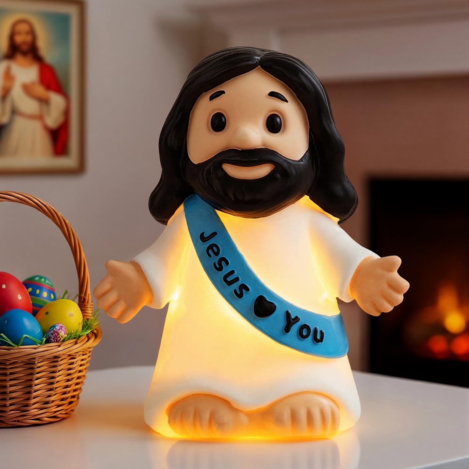 Jesus Resin Figurine,Christian Decor Gift for Mom,Mother's Day,Jesus Night Light Statue Gift for Mom,Figure for Home Office Table Decor Religious Gift