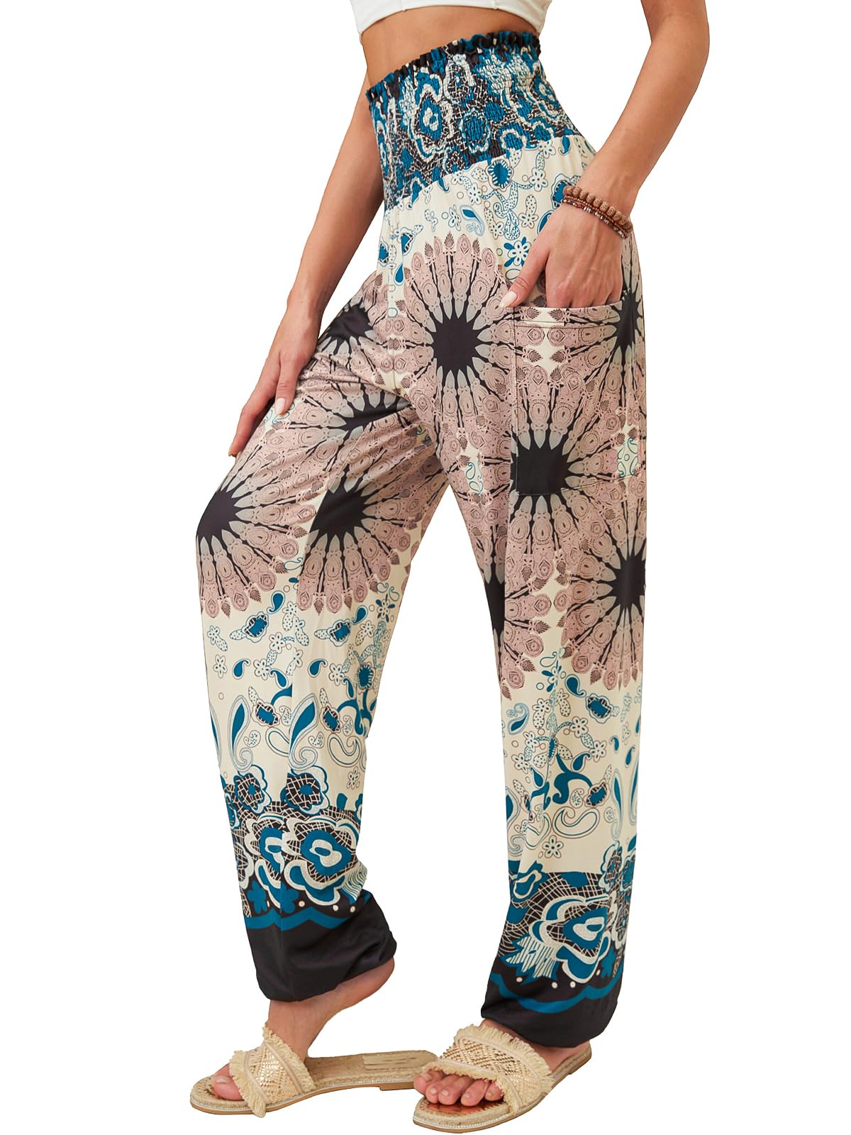 QIANXIZHAN Women's Harem Pants, High Waist Yoga Boho Trousers with Pockets