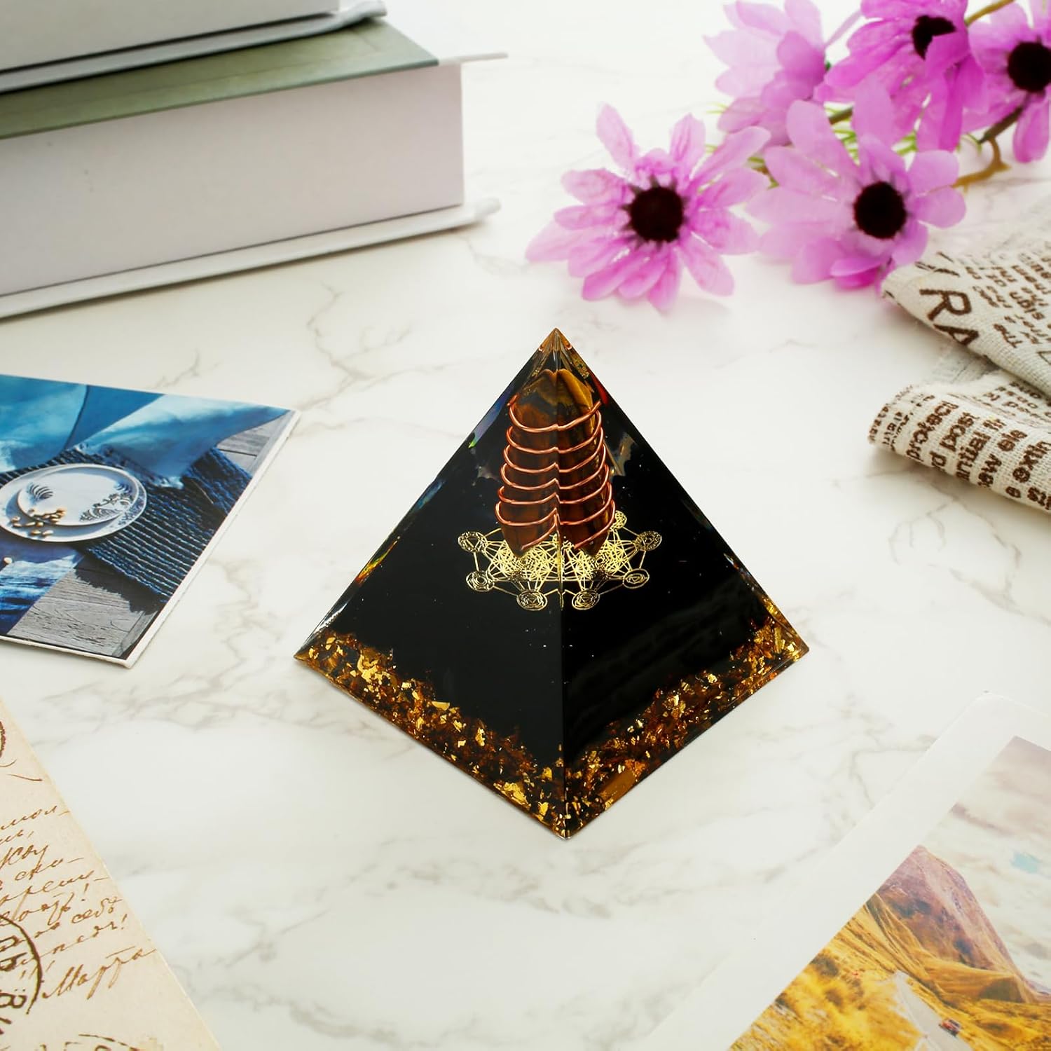 IXTIX Orgonit Pyramide Reiki Healing Natürliche Kristall, Heilkristalle für Wahrsagungsmeditation Yoga Gleichgewicht 6 * 6CM, Glückssteine für 12 Sternzeichen (Citrin)