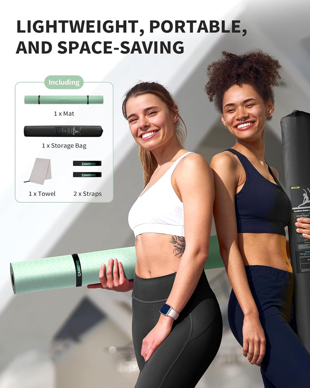 CAMBIVO Yogamatte XXL, Yoga Matte 183cm x 122cm Groß，6/8/10/12mm Extra-DickE Fitnessmatte, Breite Sportmatte Rutschfest, TPE Pilatesmatte Gymnastikmatte mit Handtuch