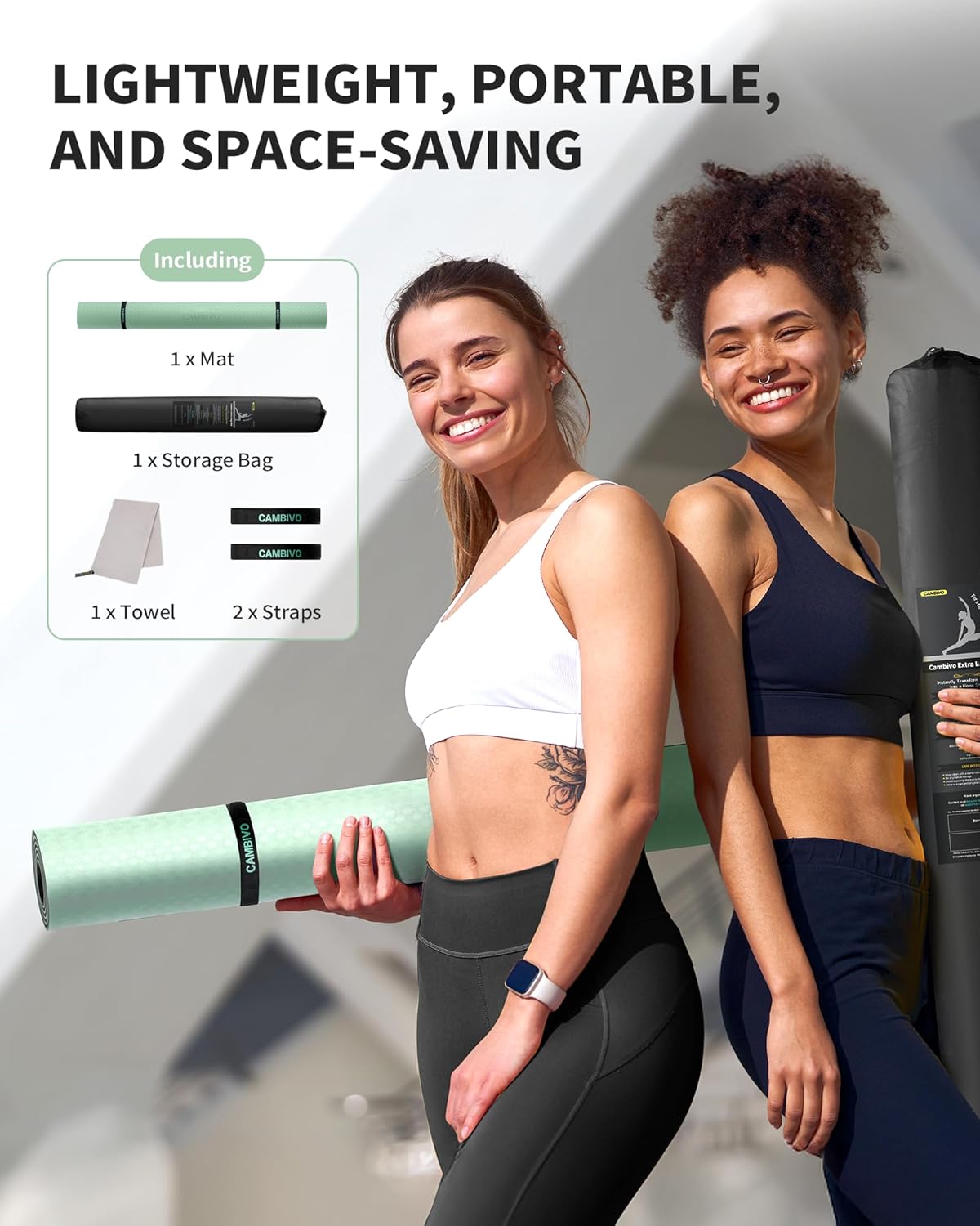 CAMBIVO Yogamatte XXL, Yoga Matte 183cm x 122cm Groß，6/8/10/12mm Extra-DickE Fitnessmatte, Breite Sportmatte Rutschfest, TPE Pilatesmatte Gymnastikmatte mit Handtuch