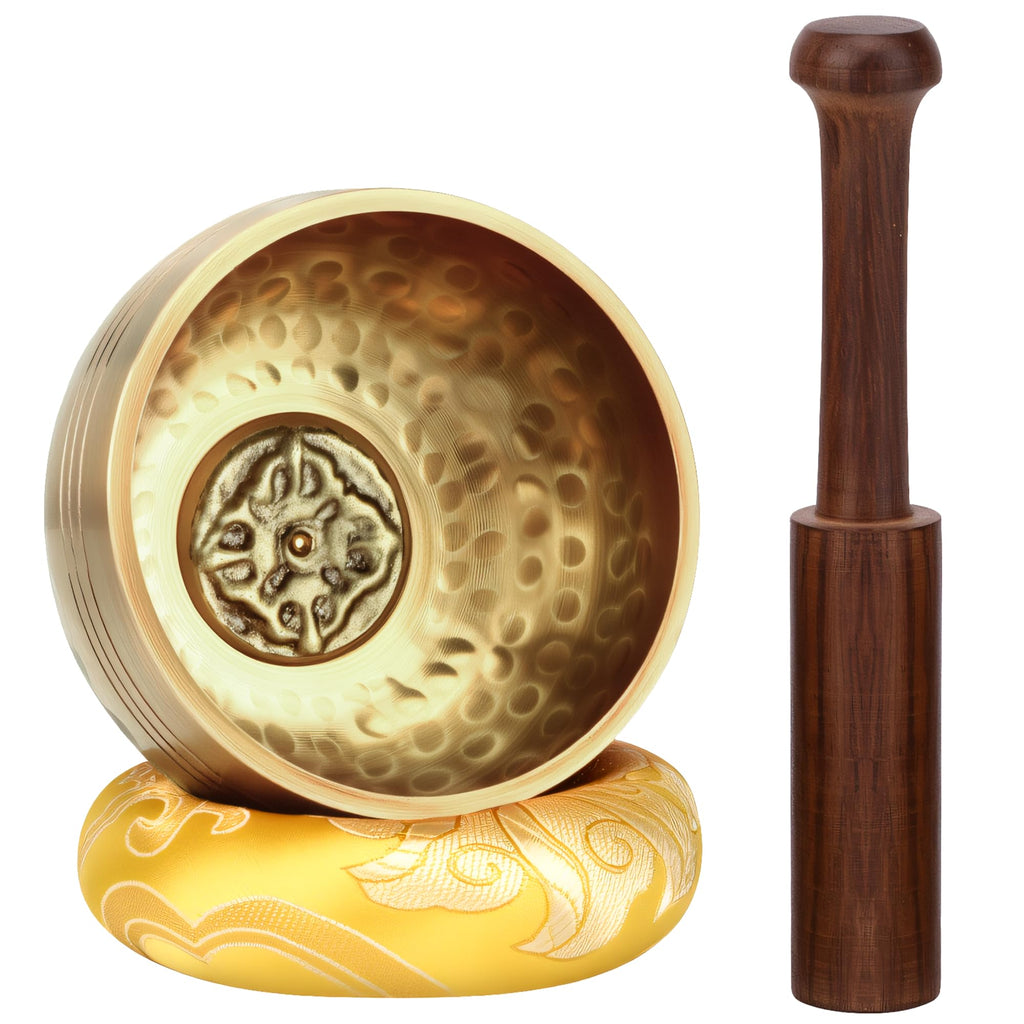 Traditionelle Klangschale 8cm mit 7 Chakra Kristallen, Handgefertigt in Nepal für Meditation und Yoga - Geschenkidee für Frauen und Männer