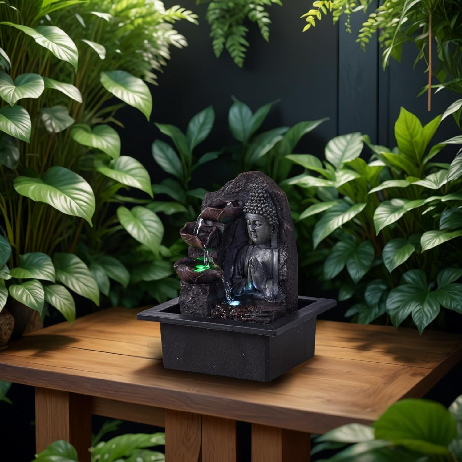 Zen'Light Spirituality Buddha Fountain, Polyresin, Dark Brown, 21 x 21 x 26 cm