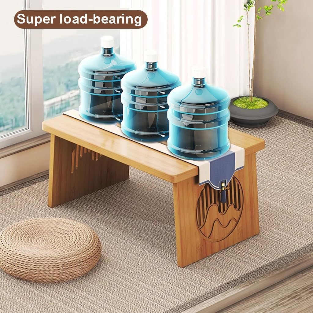 Faltbarer japanischer Stil Boden Kleiner Teetisch, Tatami Couchtisch, niedriger Altartisch für Meditation, für Boden Sitzen, für Essen und Spirituelle Praktiken (Holz, 60x40x30cm)