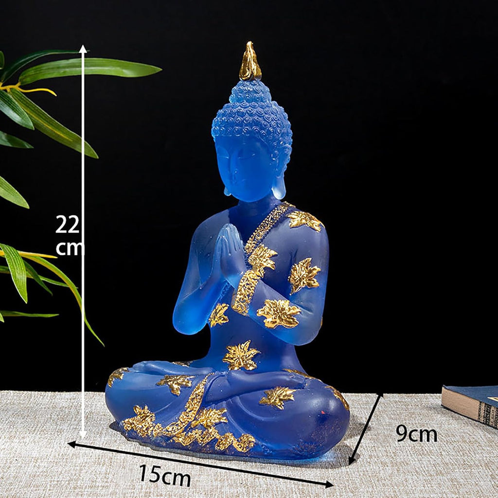 Buddha Statue aus Kristallharz Meditations Deko für Den Innenbereich, Thailändische Sitzende Buddha Figur Spirituelle Geschenke für Tisch Zen,Blau,L