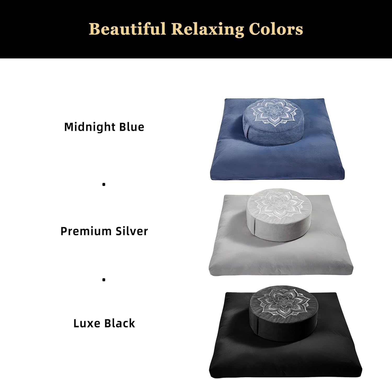 Meditation Zafu Cushion Set with Buckwheat Hulls & Memory Foam - Ergonomic Support for Yoga & Sitting - Removable Machine-Washable Luxury Velvet Cover - for Adults and Kids (Blue)