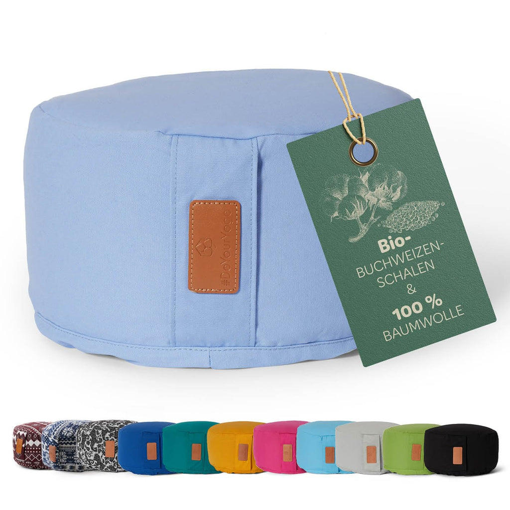 rundes Yogabolster 30cm x 15cm | Waschbarer Bezug |gefüllt mit Bio-Dinkelspelz (KBA) oder Bio-Buchweizenschalen (KBA) | Yoga Kissen für Yin Yoga & Meditation