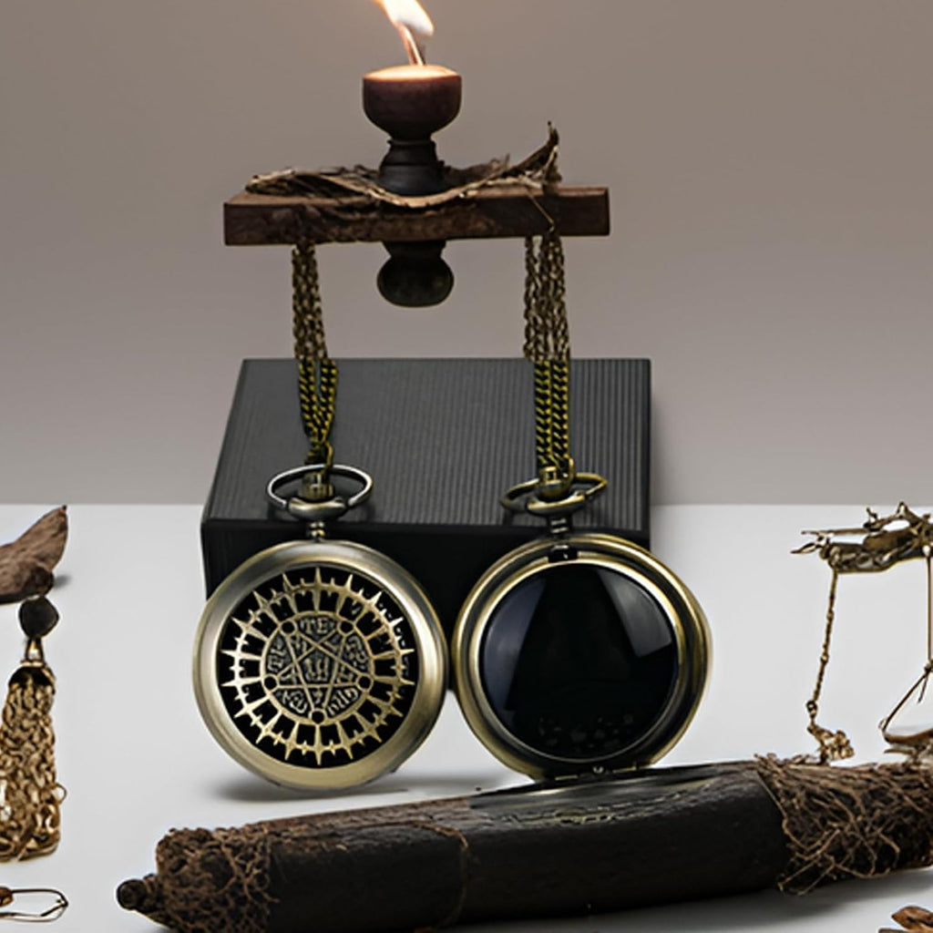 Black Obsidian Scrying Mirror, Obsidian Feng Shui Mirror, Witches Mirror Presents, Witchcraft kit Divination Tools (Pocket Watch-4)