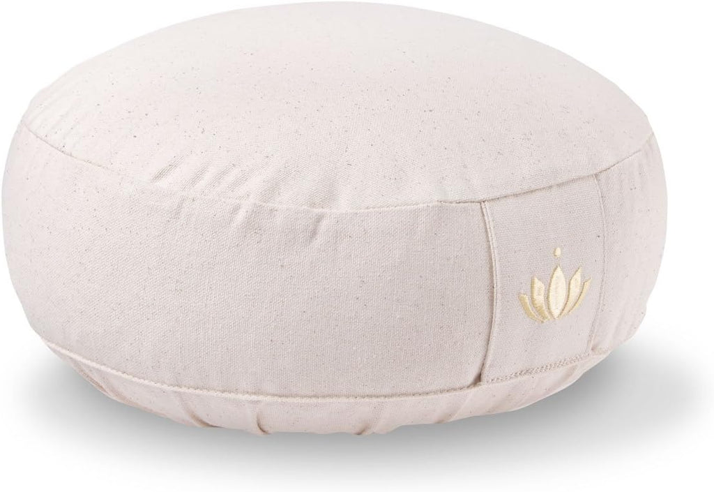 Lotuscrafts® Meditationskissen mit 10 cm Sitzhöhe, extra niedrig, Yoga Kissen mit Dinkelfüllung, Yogakissen Rund, Bodenkissen Rund, Yogakissen Meditationskissen, Bezug waschbar, GOTS Zertifiziert