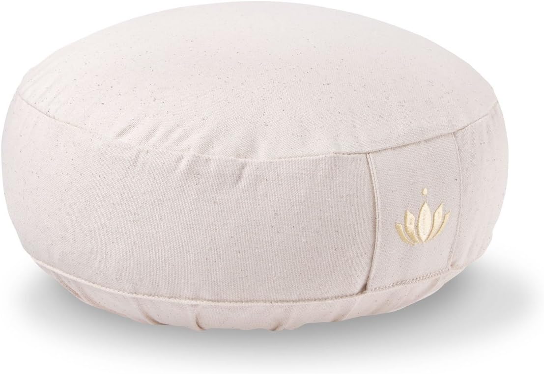 Lotuscrafts® Meditationskissen mit 10 cm Sitzhöhe, extra niedrig, Yoga Kissen mit Dinkelfüllung, Yogakissen Rund, Bodenkissen Rund, Yogakissen Meditationskissen, Bezug waschbar, GOTS Zertifiziert