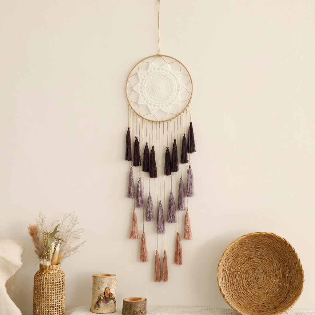 Artilady Macrame Dream Catcher Wall Hanging, White Large Boho Bedroom Decor