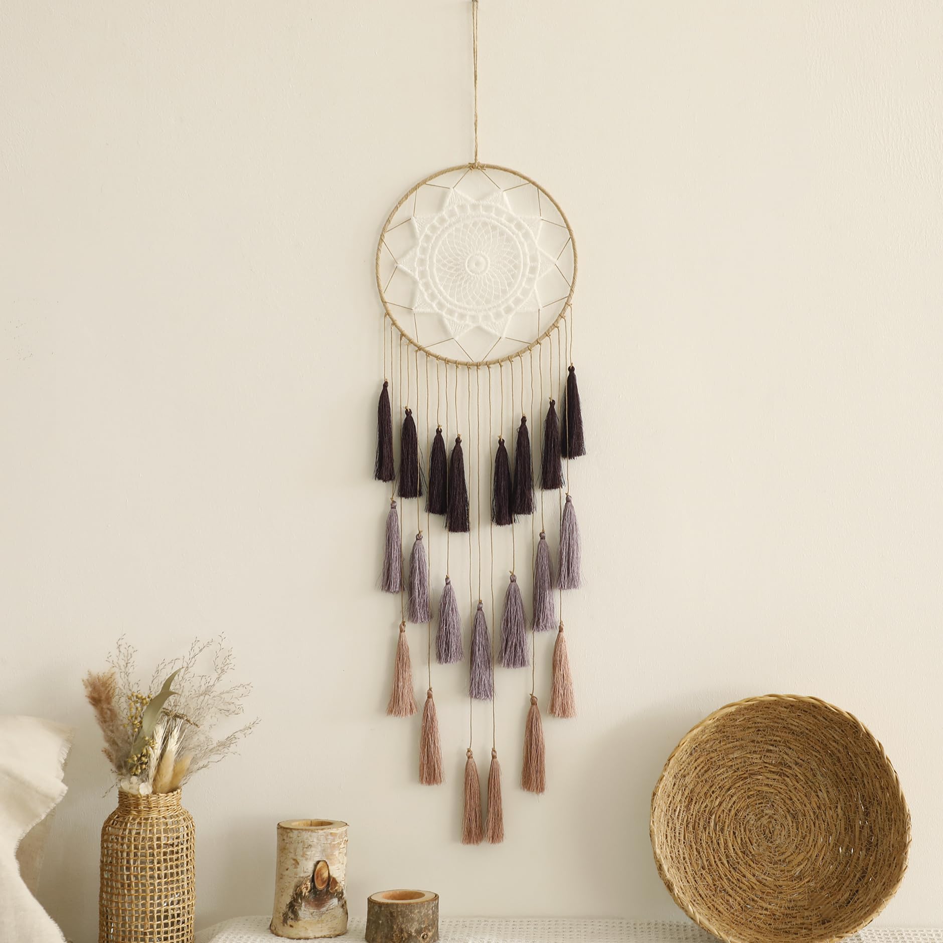 Artilady Macrame Dream Catcher Wall Hanging, White Large Boho Bedroom Decor