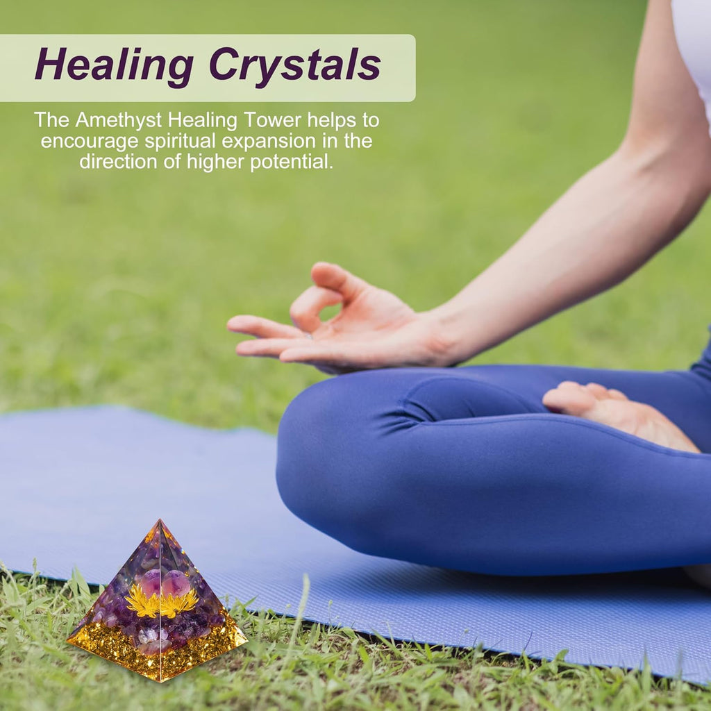 Hejo Pyramide Kristall, Amethyst Energiekristall Orgonit Pyramide, Blume des Lebens Kristall Orgonit Pyramiden, Heilung Kristall Geschenke, Natur Reiki Kristalle für Heilung Chakra Meditation