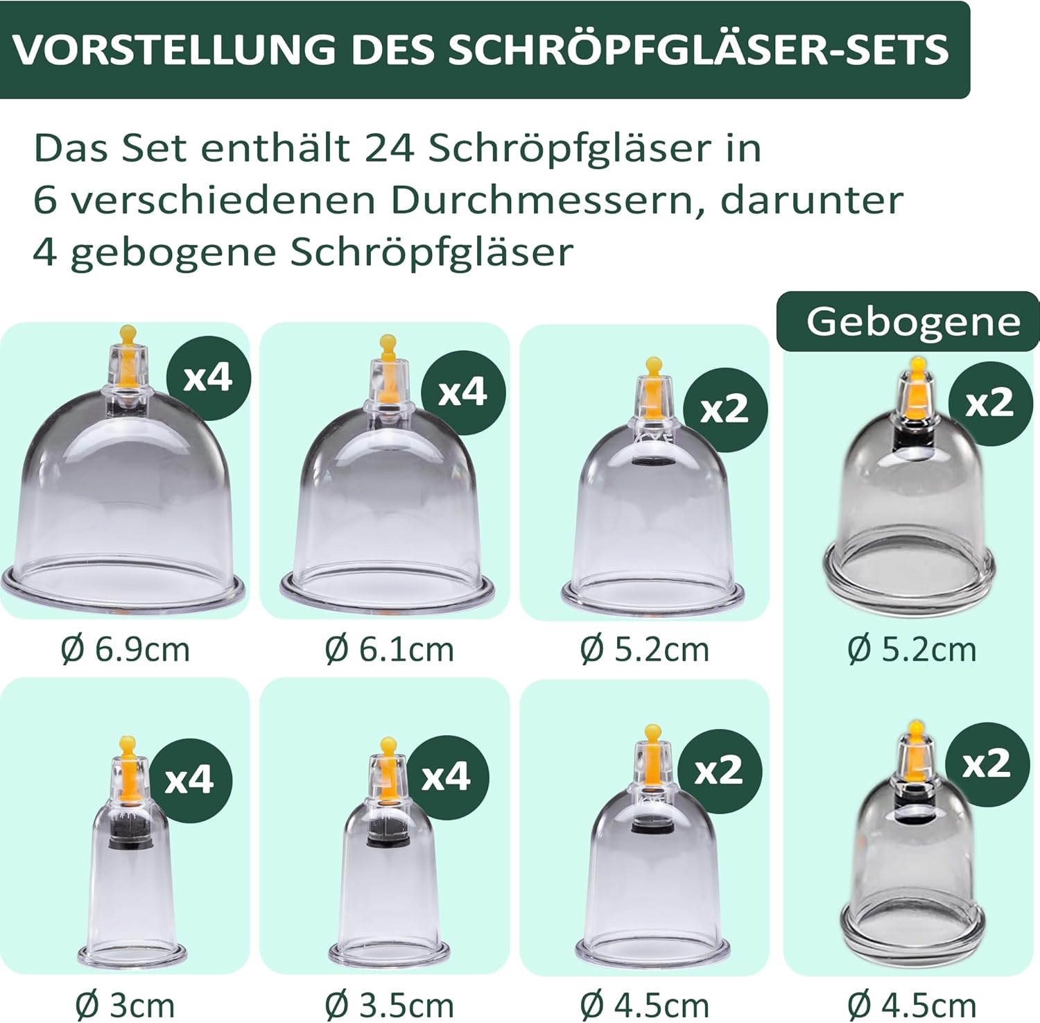 Uplife Schröpfgläser mit Vakuumpumpe - Schröpfset mit 24 Gläsern für Schröpfen & Cupping Therapie - Schröpfgerät & Massage Set Physiotherapie Zubehör - Cupping Set