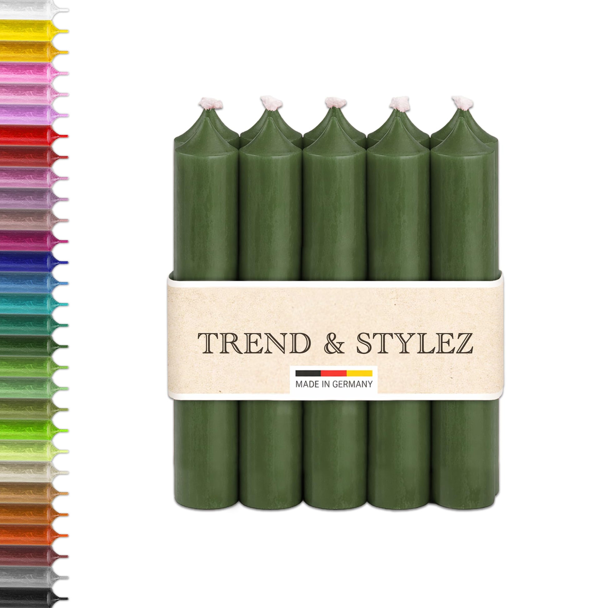 10 Bunte Spitzkerzen durchgefärbt 100x22mm | RAL Stabkerzen mit 8h+ Brenndauer | Ohne Tropfen & Rußen | Tafelkerzen für Leuchter | Made in Germany (Pastellblau)