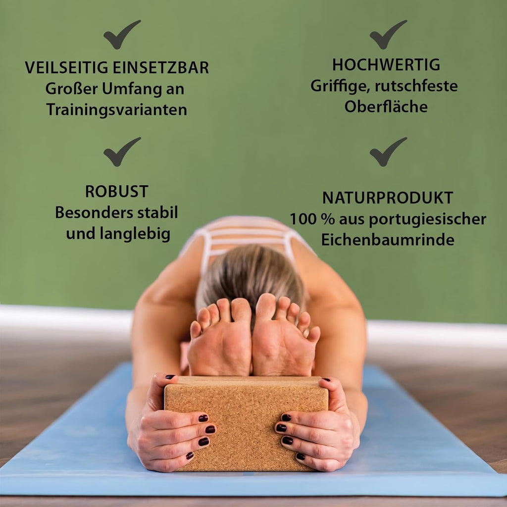 ALPIDEX Yogablock 2er oder 4er Set inkl. E-Book mit 100 Übungen Ökologisch Nachhaltig Naturkork aus Portugal Korkblock Yoga Pilates | 7 Jahre Garantie auf Material*
