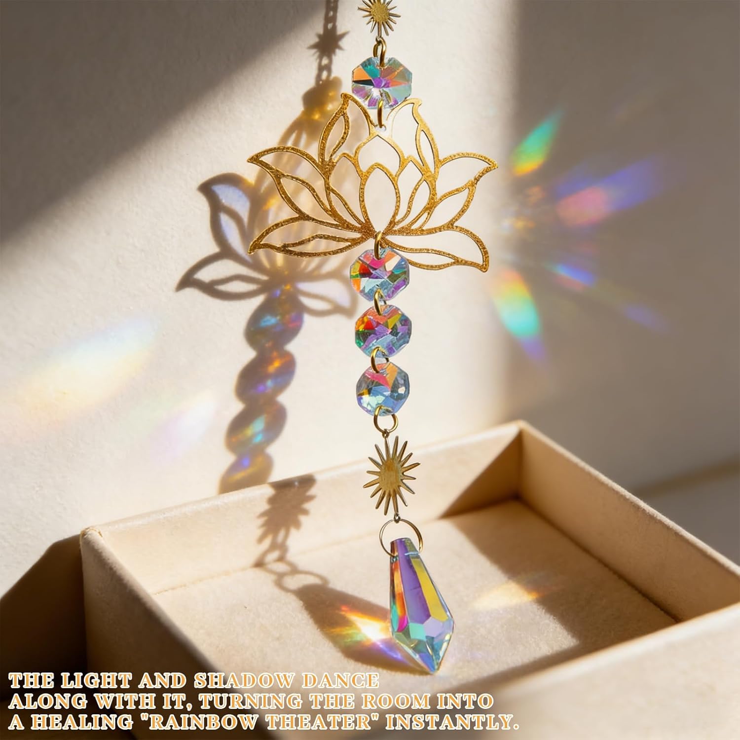 Lotus Crystal Sun Catcher, 11 x 8 x 2.5 cm, Premium Sun Catcher, Crystal & Sun Catcher, Elegant Lotus Pendant & Wind Chime, Perfect Window Decoration, Hanging for Home, Office