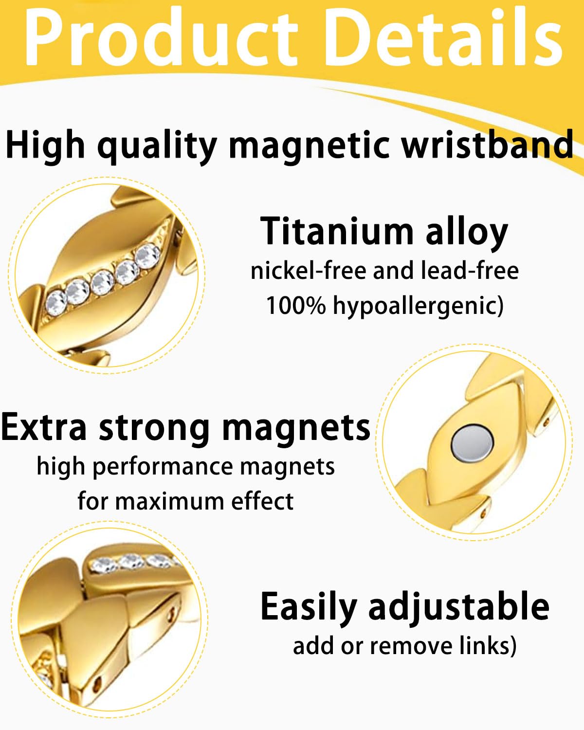 TPZORJX Magnetic Bracelet Women, Copper Bracelet Women's Health, Lymphatic Drainage Magnetic Bracelet Women Ultra Strong Magnets Titanium Steel Magnetic Adjustable Lymph Bracelet