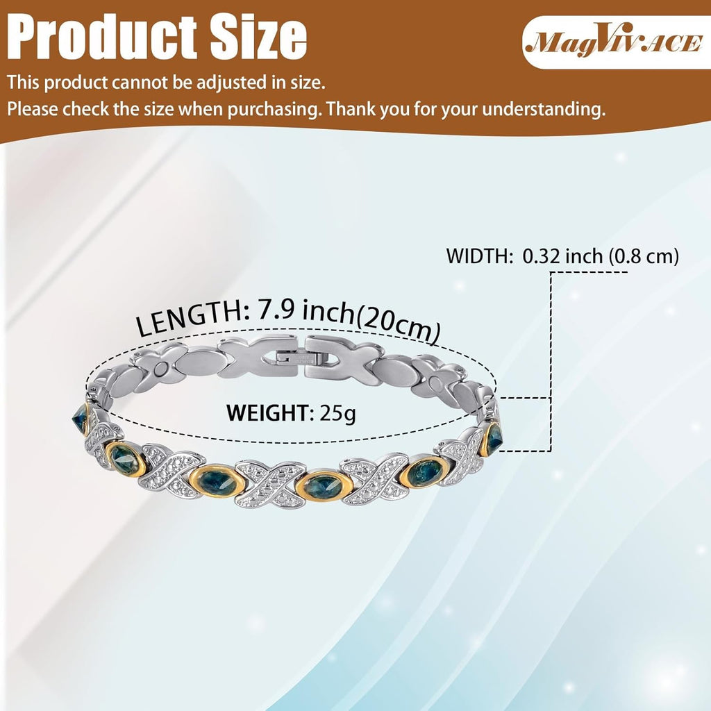 2er-Pack Magnetfeldtherapie-Arthritis-Armbänder für Frauen, Lymphdrainage-Magnettherapie-Armbänder, 10 Stück 3500 Gauss Edelstahl-Armbänder mit simulierten Edelsteinen