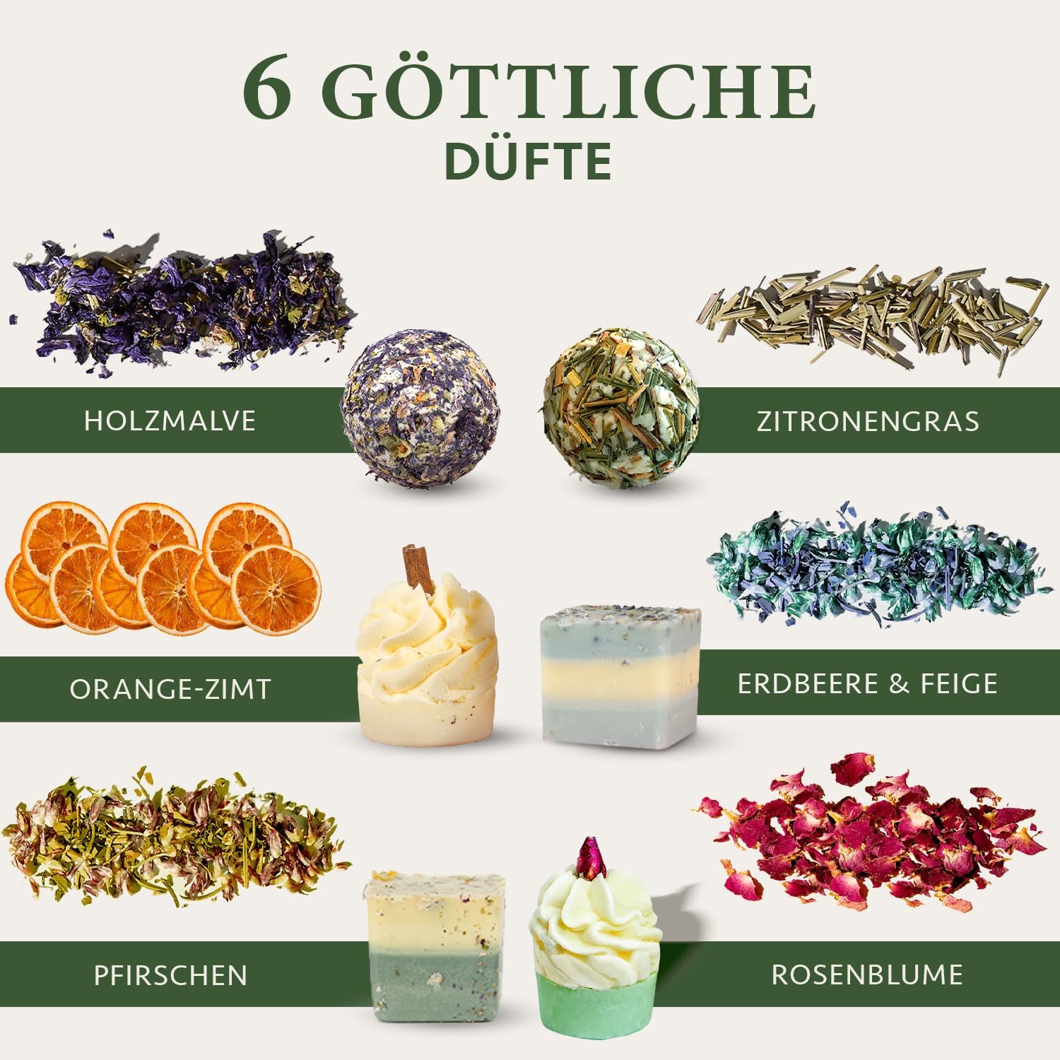 Satin Naturel 6er Set BIO Badebomben – Vegane Wellness Geschenkbox für Sie – Luxuriöse Badekugeln – Geburtstagsgeschenk für Frauen