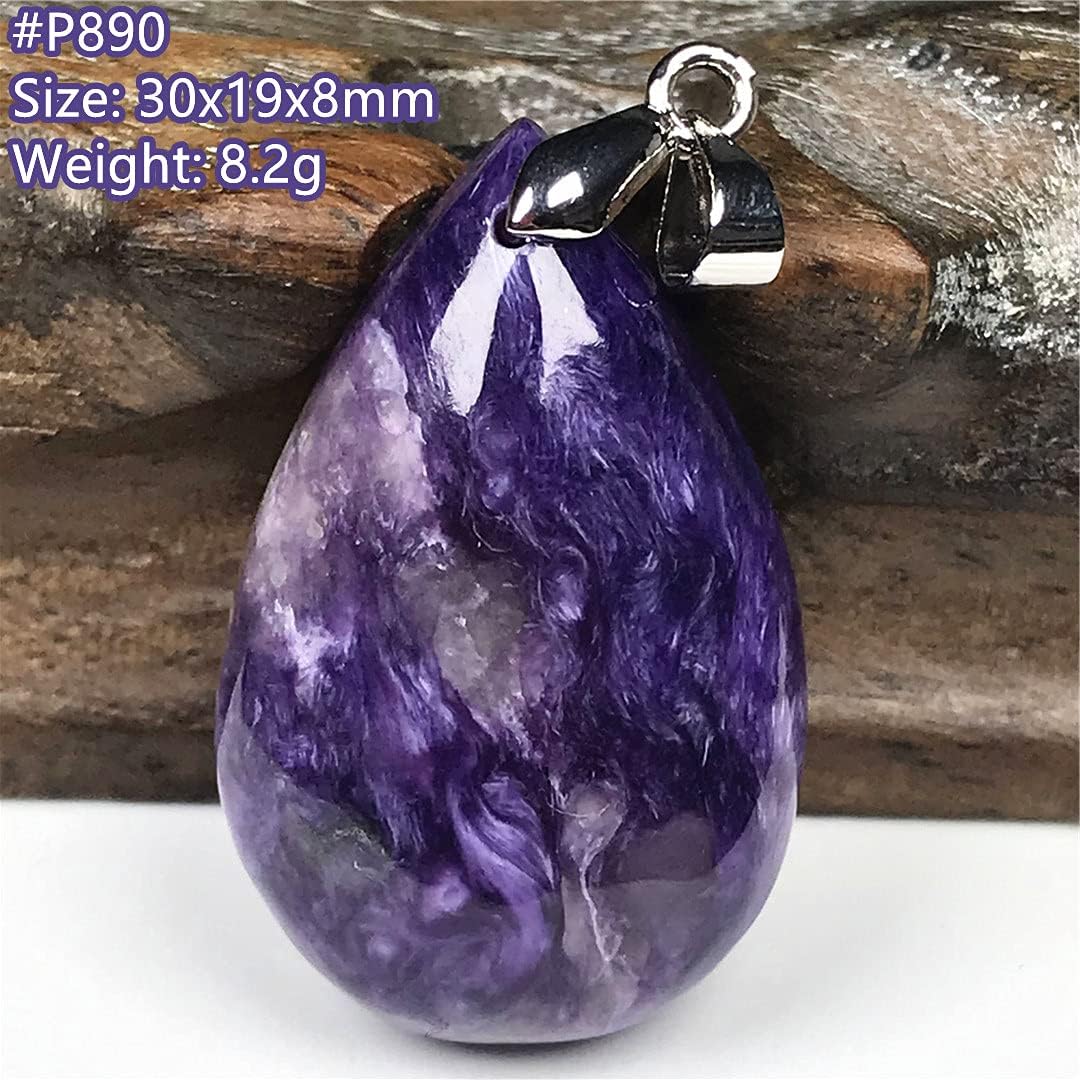 PHONME Natural Charoite Pendant Purple Charoite Crystal Stone Jewelry for Women Men Healing Gift 30x19x8mm Beads Silver Water Drop Gemstone AAAAA Fashion Accessories