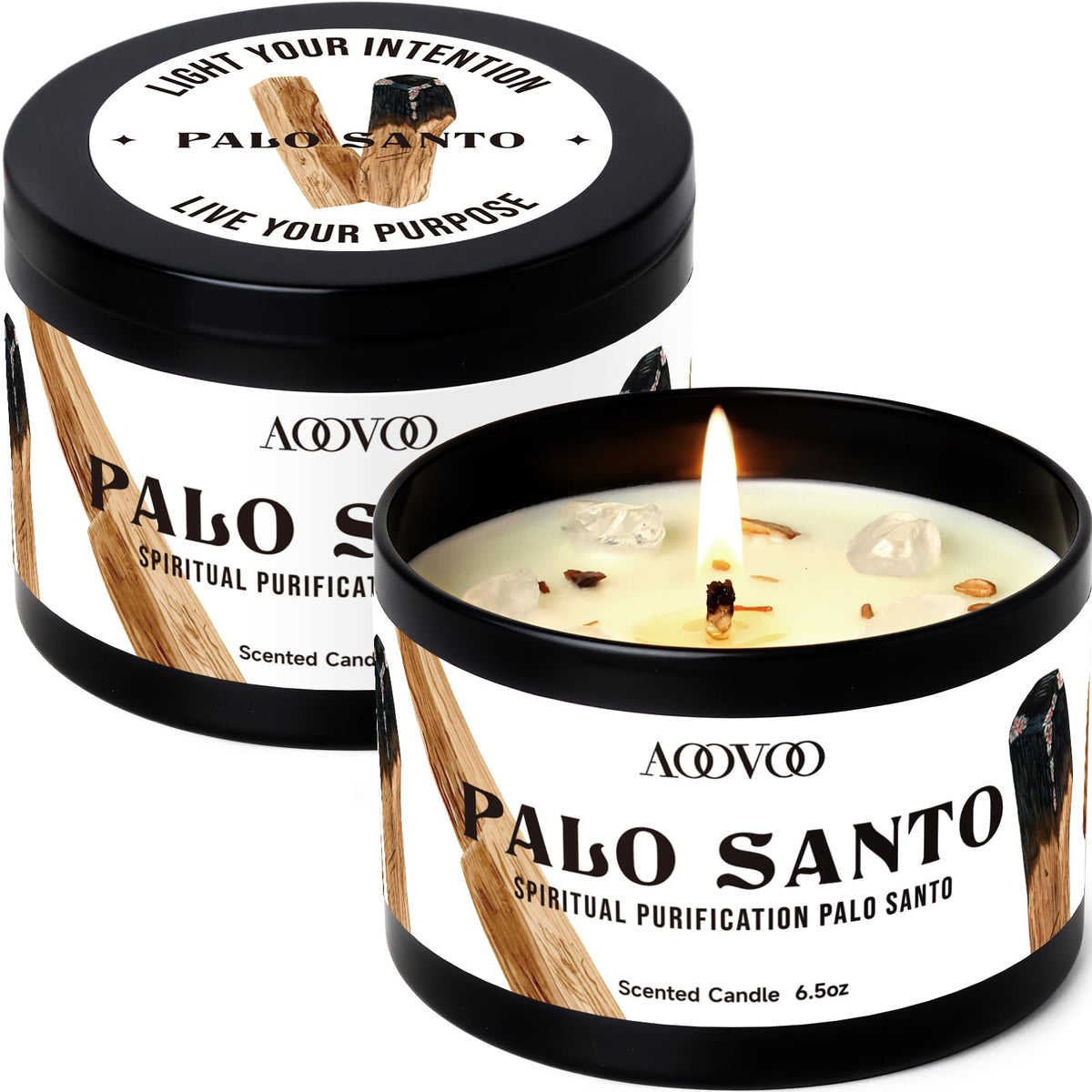 AOOVOO Sage Candle for Cleansing - 3 Wick 12oz Large Scented Candle with Crystals & Sage Leaves Inside, Soy Candles Non Toxic for Meditation Spiritual Gift, Aromatherapy Candle for Women Men