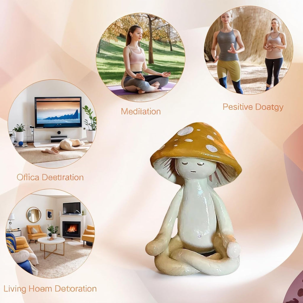 Meditation Mushroom Resin Statue, Cute Yoga Mushroom Figurine | Small Mushroom Zen Tabletop Decor, 1.97 * 1.57 * 3.15 Inch, for Garden Yard Home Patio Office Decoration