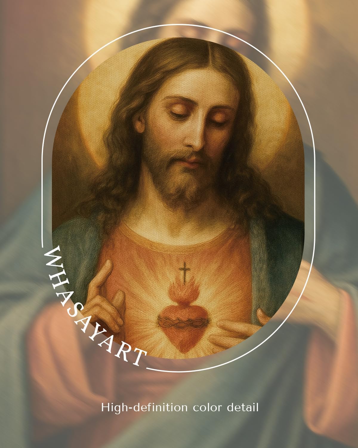 Vintage Sacred Heart of Jesus Christ Canvas Gold Framed Wall Art, 12x16 Inch Religious Oil Painting Artwork, Christian Art Print for Home Living Room Spiritual Spaces Decor