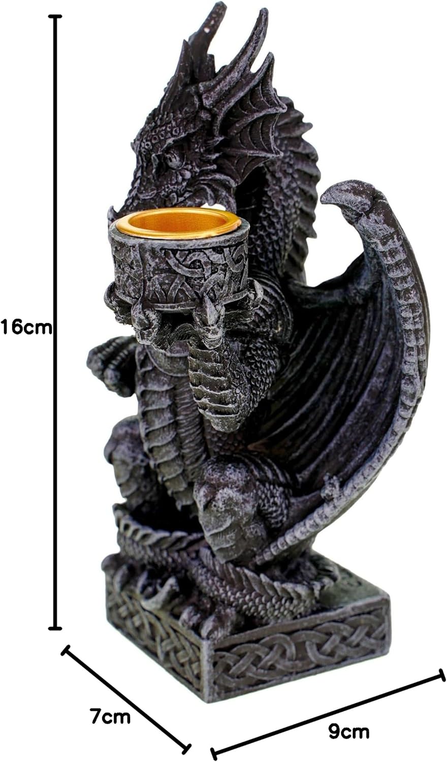 Dragon Candle Holder Figure 16 cm - Mystical Dragon Candle Holder Made of Polyresin - Fantasy Decorative Figure for Living Room, Shelf & Altar - Hand-Painted Dragon Statue with Candle Holder - Gothic