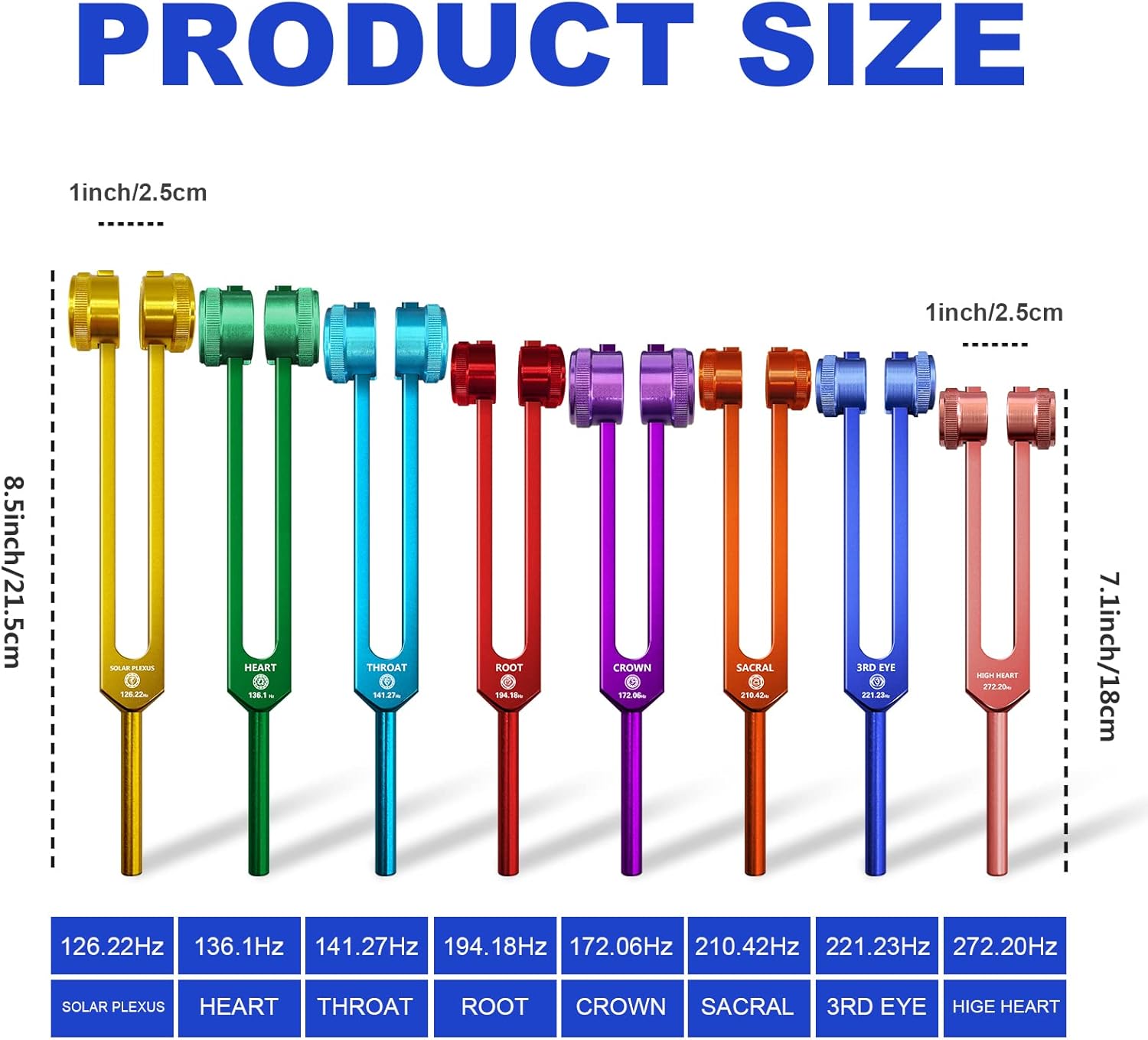 Chakra Tuning Fork Set, Weighted Tuning Forks in 8 Colours, 7 Chakra and 1 Soul Purpose Tuning Fork for DNA Healing, Sound Therapy, Yoga, Meditation