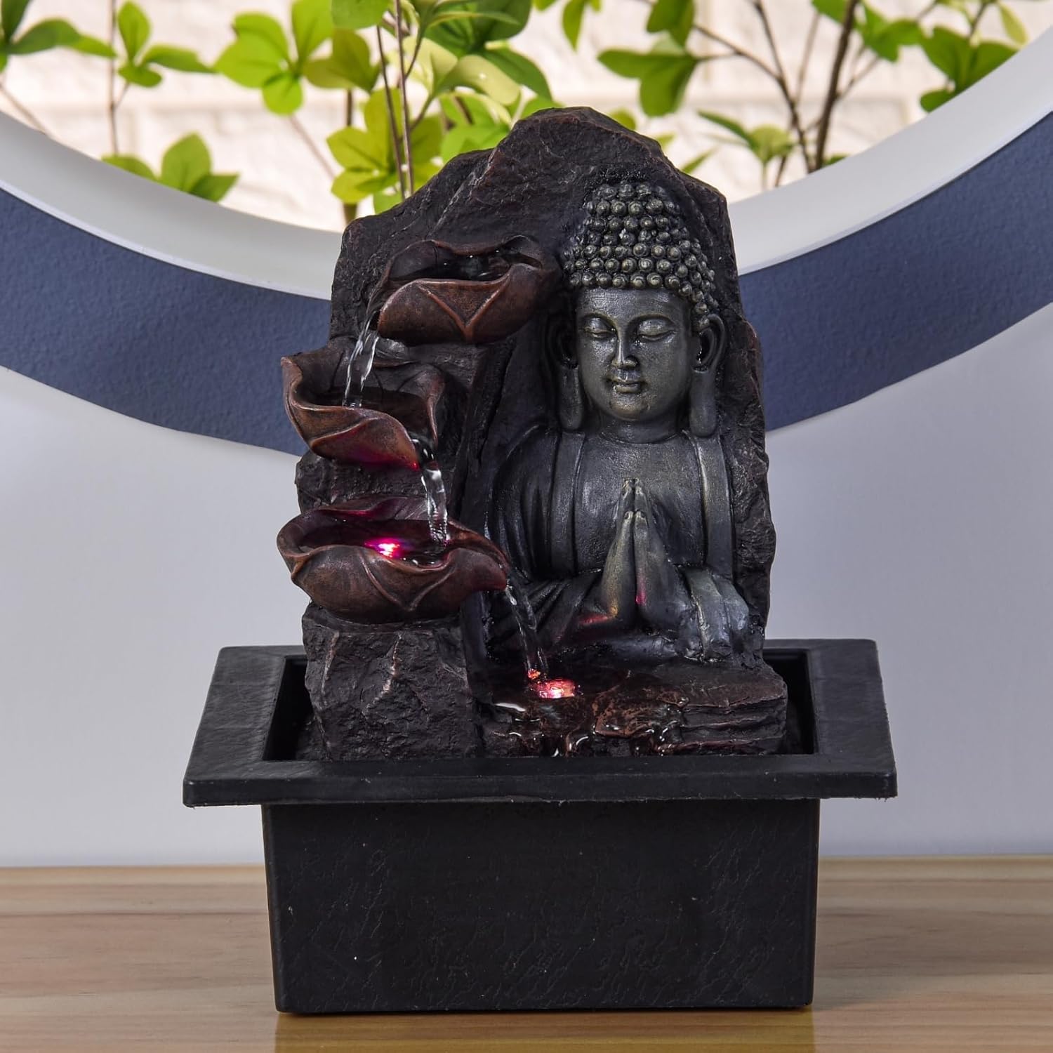 Zen'Light Spirituality Buddha Fountain, Polyresin, Dark Brown, 21 x 21 x 26 cm