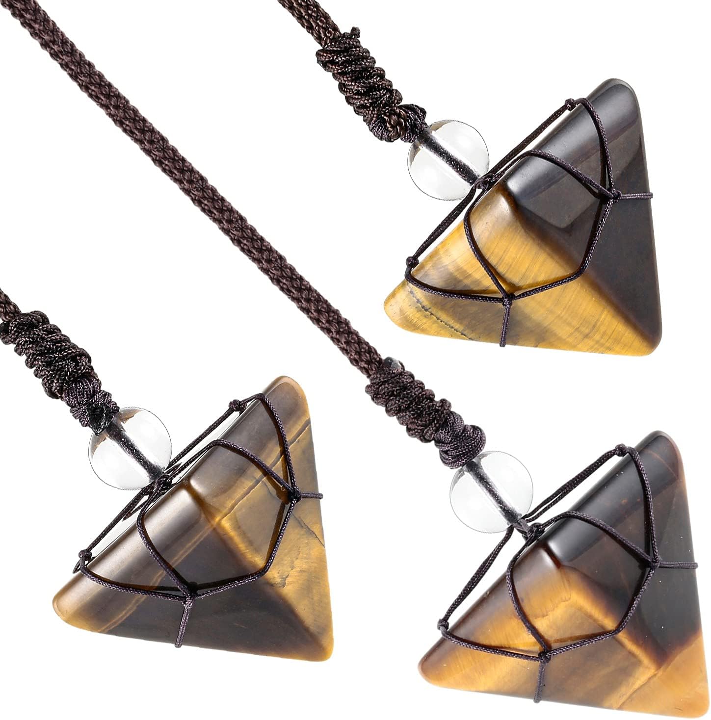 KYEYGWO Stein Pyramide Anhänger für Damen und Herren, Kristall Quarz Spitze Heilung Halskette mit Einstellbare Nylonseil, Reiki Edelstein Pendel Kette Mode Schmuck für Amulett Glücksbringer