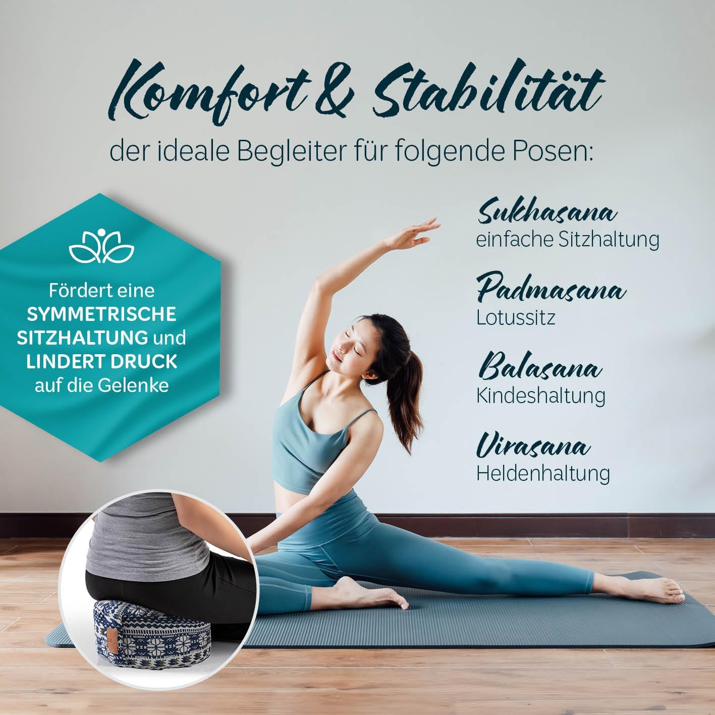 rundes Yogabolster 30cm x 15cm | Waschbarer Bezug |gefüllt mit Bio-Dinkelspelz (KBA) oder Bio-Buchweizenschalen (KBA) | Yoga Kissen für Yin Yoga & Meditation