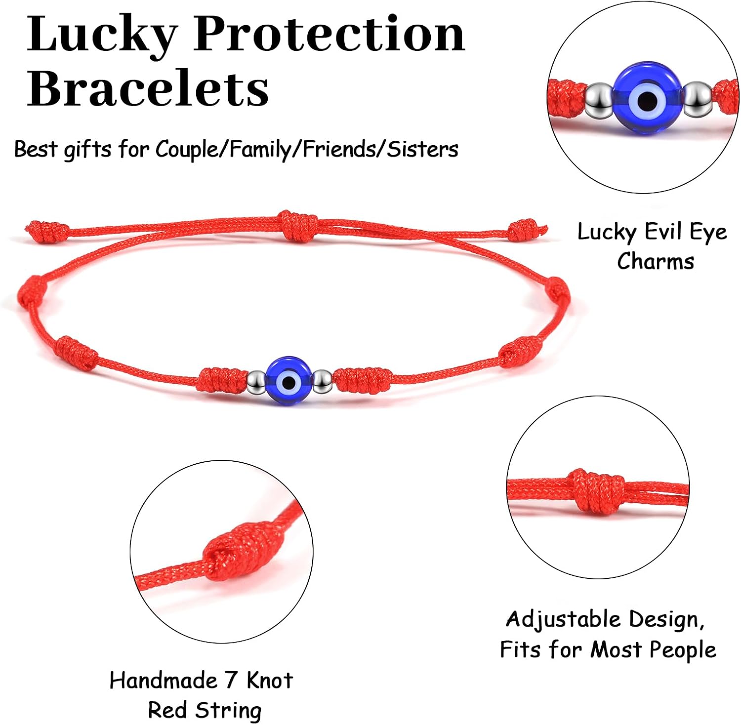 VU100 Rotes Böser Blick Armband Evil Eye Kabbalah 7 Knoten Seil Mit Nazar Amulett - Verstellbare Viel Glück Freundschaft Geschenk für Damen Herren Familie Freund