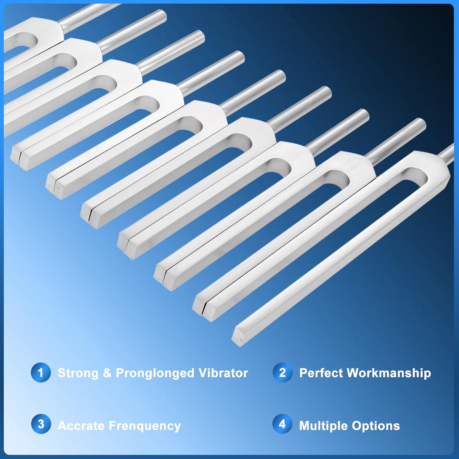 Dreld 9-Piece Solfeggio Tuning Fork Set with Silicone Hammer Bag, 174/285/396/417/528/639/741/852/963 Hz Aluminium Tuning Forks for DNA Repair, Healing, Sound Therapy, Medical Tuning Fork