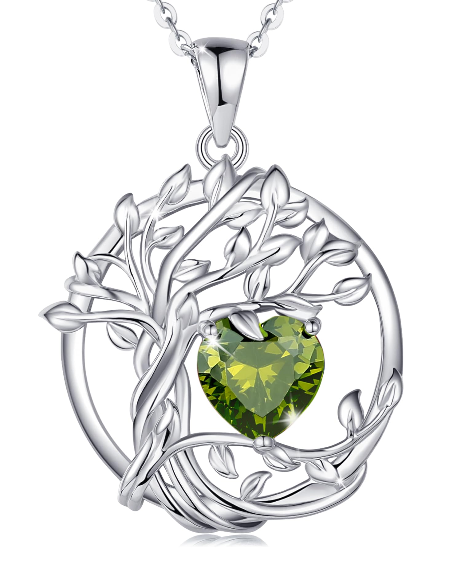 FANCIME Tree of Life Baum des Lebens Geburtstein Halskette Sterling Silber Anhänger Geburtstein Kette Edelstein Jahrestag Geburtstag Schmuck Weihnachten Geschenke für Damen Mama Ihre Frau
