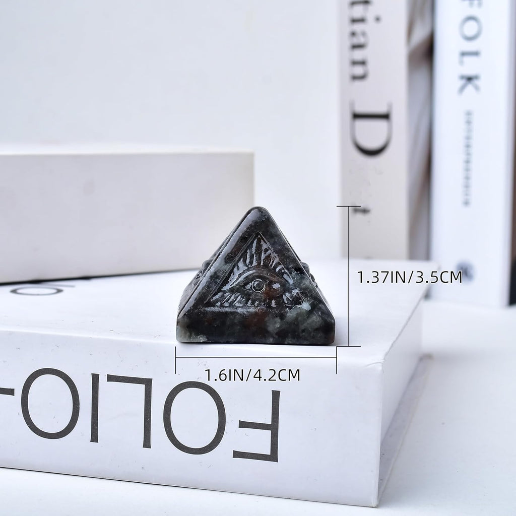 Flame Stone Evil Eye Pyramid Statue - Handmade Healing Crystal Figurine for Positive Energy, Meditation & Reiki, Natural Stone Decor, Lucky Spiritual Gift