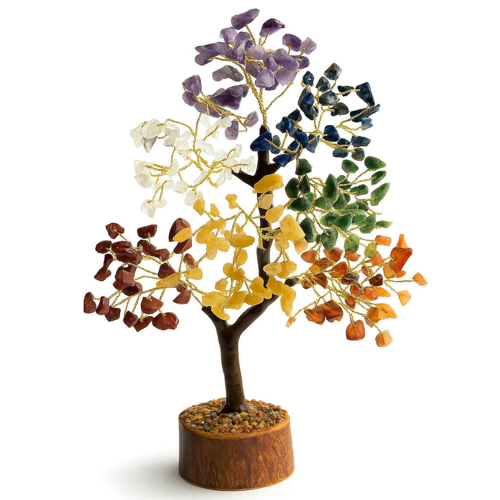 Edelsteinbaum - Kristallbaum Glücksbaum mit Echten Steinen - 7 Chakra Baum für Energieausgleich, Harmonischer Heilstein Baum, Deko Edelstein Baum für Meditation und Heilung - Steinbaum