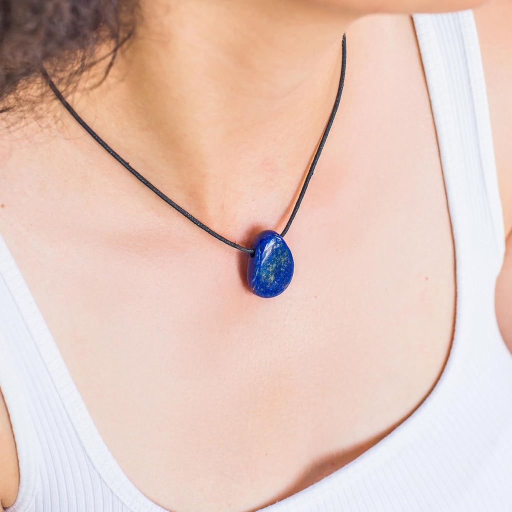 Lebensquelle Plus Lapis Lazuli Drop Pendant | Drilled Drop Tumbled Stone Pendant with Cotton Cord | High-Quality Gemstone Pendant