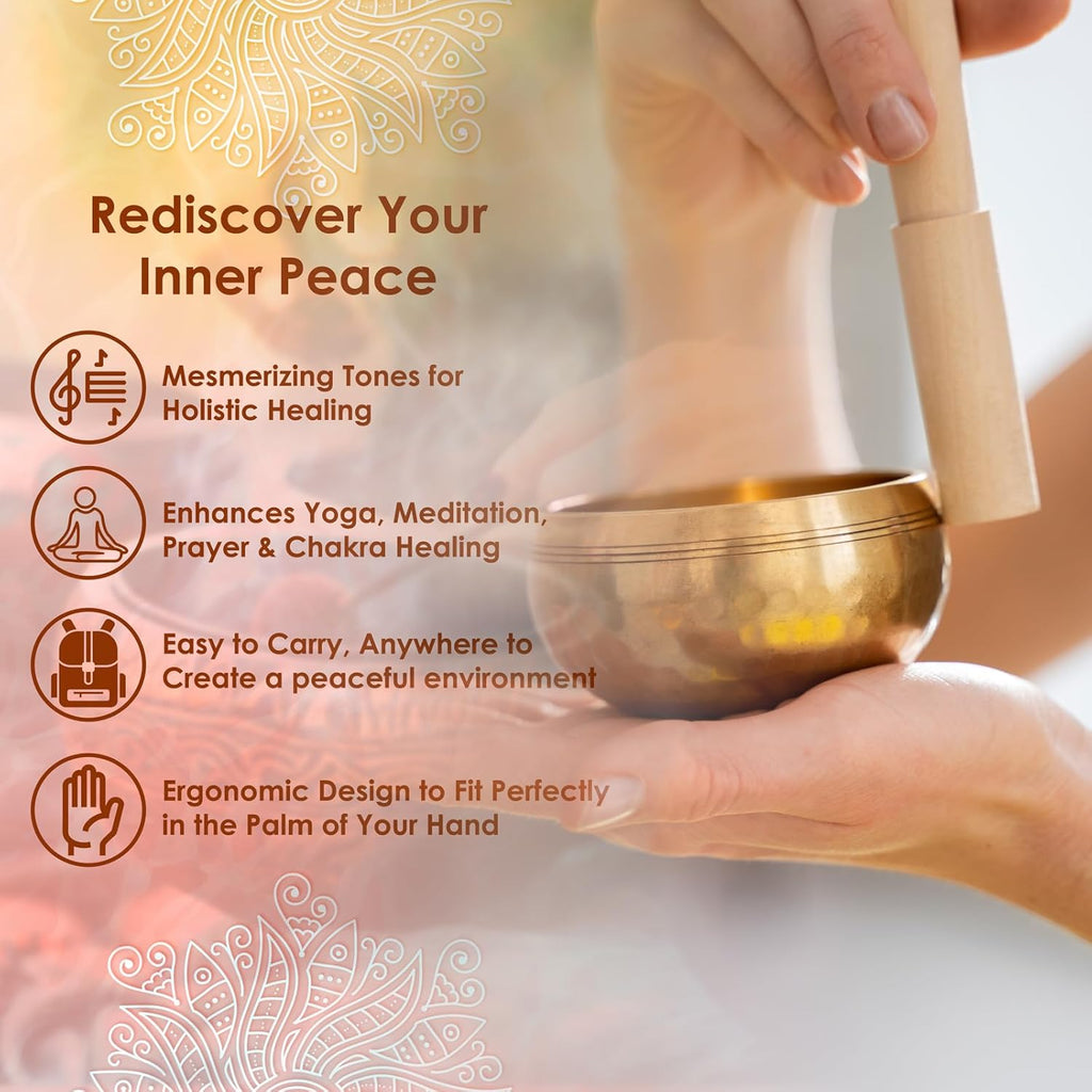 REGIS Tibetische Klangschalen-Set, Achtsamkeit und Stressabbau, Zen-Dekor, Schale handgefertigt in Nepal für Heilung und Achtsamkeit