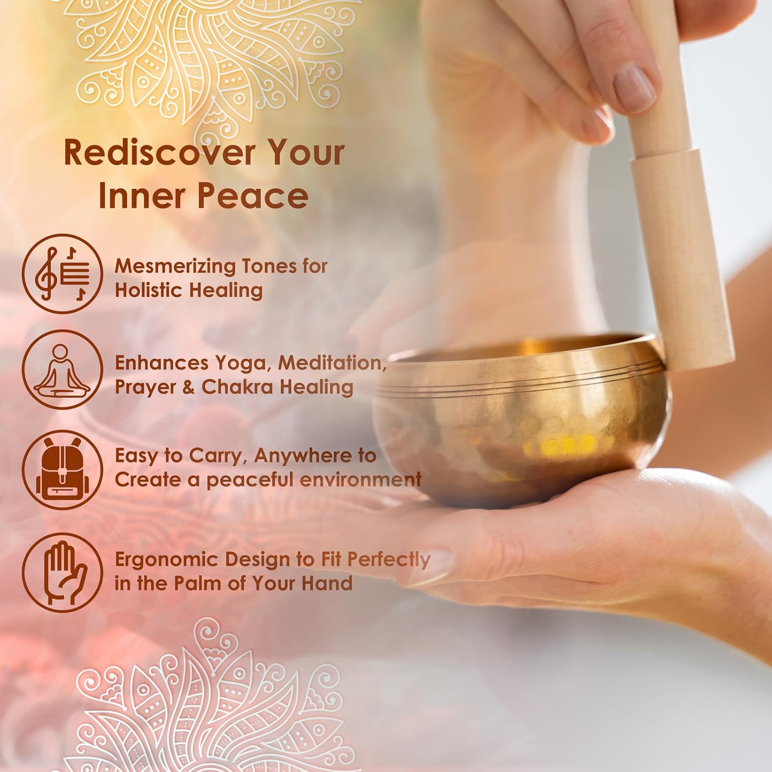 REGIS Tibetische Klangschalen-Set, Achtsamkeit und Stressabbau, Zen-Dekor, Schale handgefertigt in Nepal für Heilung und Achtsamkeit