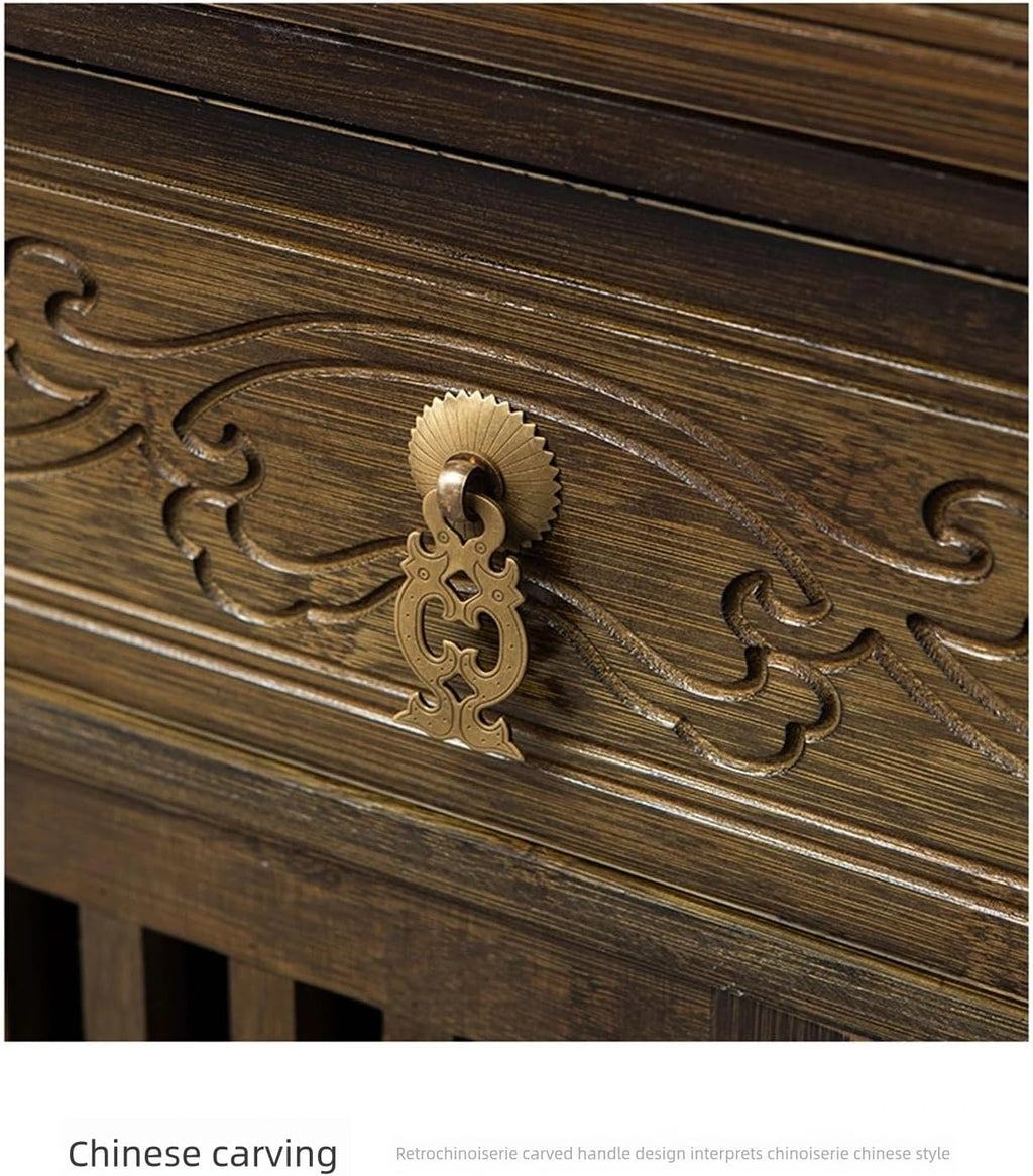 Altartisch im chinesischen Stil mit Lotusschnitzerei – Aufbewahrungsschrank aus Bambus for Meditation, Gebetspräsentation, Heimdekoration(60 * 36 * 186cm/23 * 14 * 73in)