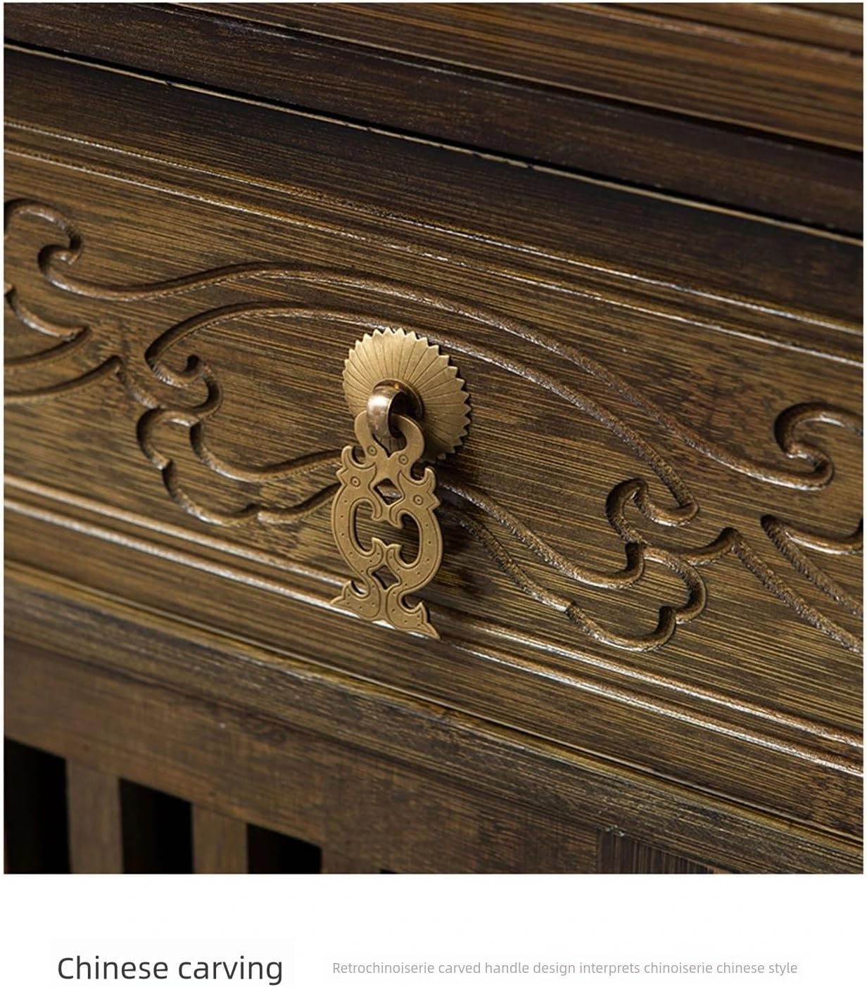 Altartisch im chinesischen Stil mit Lotusschnitzerei – Aufbewahrungsschrank aus Bambus for Meditation, Gebetspräsentation, Heimdekoration(60 * 36 * 186cm/23 * 14 * 73in)