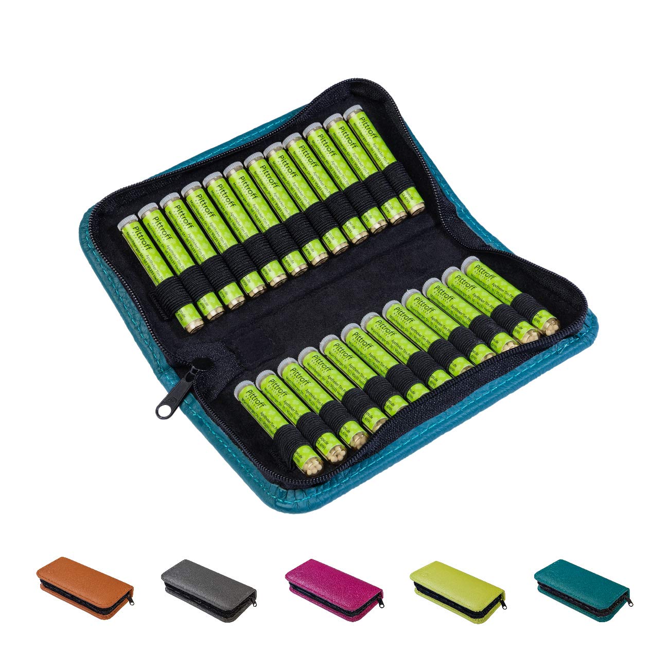 Homöopathische Taschenapotheke, Globuli-Tasche zum Buch Quickfinder Homöopathie für Kinder (GU) von Dr. Markus Wiesenauer, gefüllt mit 48 Globuli-Röhrchen (Glas), aus echtem Leder (atlantik-blau)