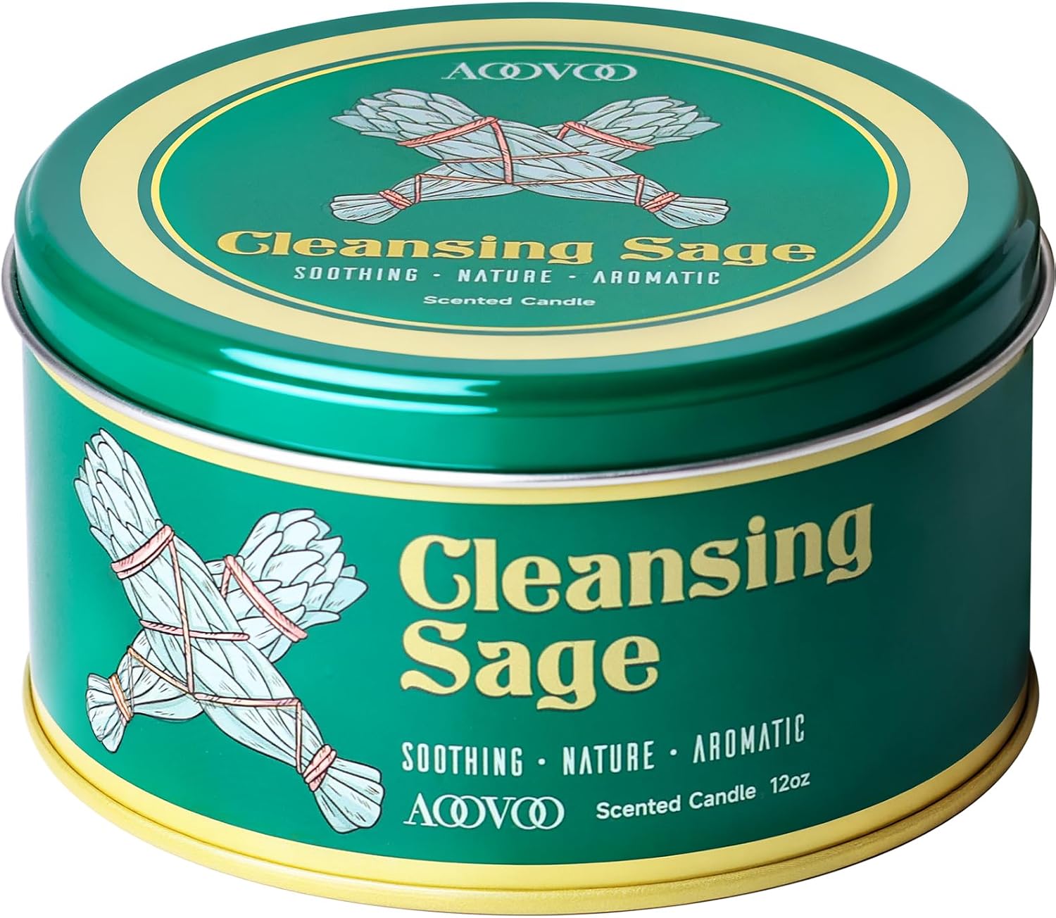 AOOVOO Sage Candle for Cleansing - 3 Wick 12oz Large Scented Candle with Crystals & Sage Leaves Inside, Soy Candles Non Toxic for Meditation Spiritual Gift, Aromatherapy Candle for Women Men